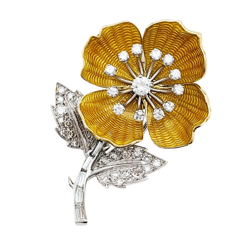 Брошка "Eglantine". Boucheron в злато и Платина, емайл и диаманти.