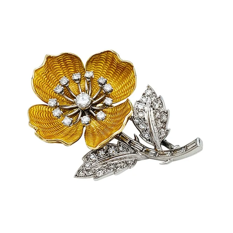 Брошка "Eglantine". Boucheron в злато и Платина, емайл и диаманти.