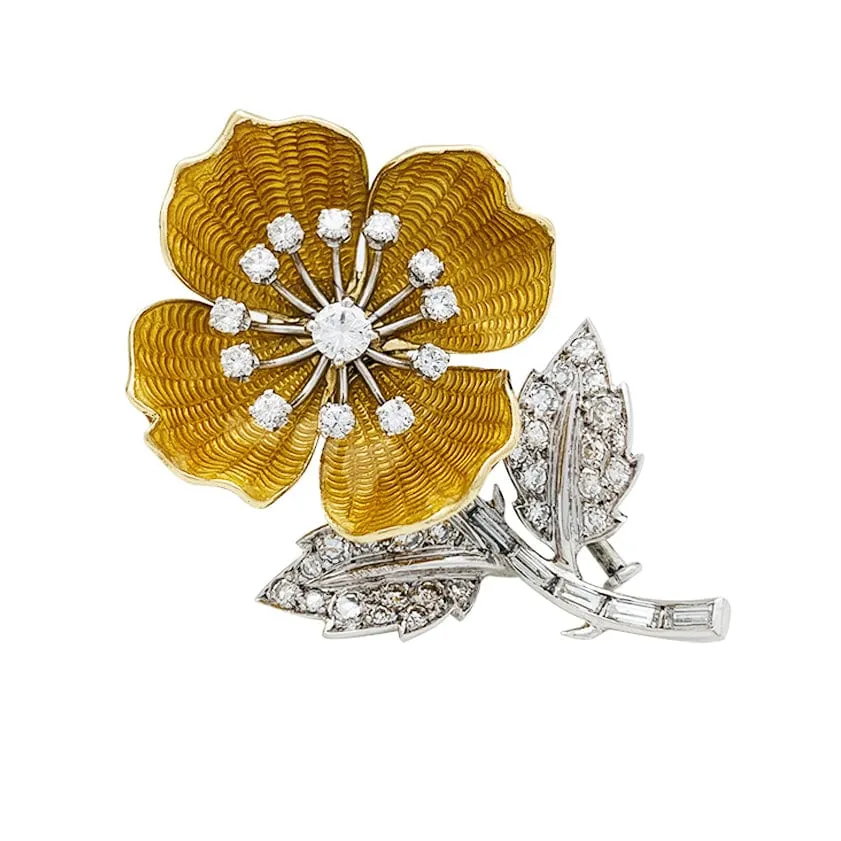 Брошка "Eglantine". Boucheron в злато и Платина, емайл и диаманти.