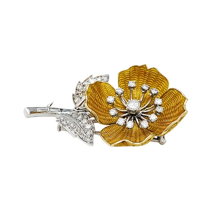 Брошка "Eglantine". Boucheron в злато и Платина, емайл и диаманти.
