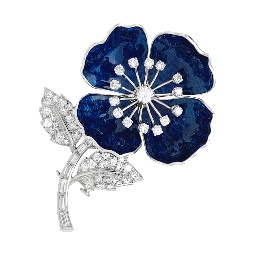 Брошка "Eglantine". Boucheron в злато и Платина, емайл и диаманти.