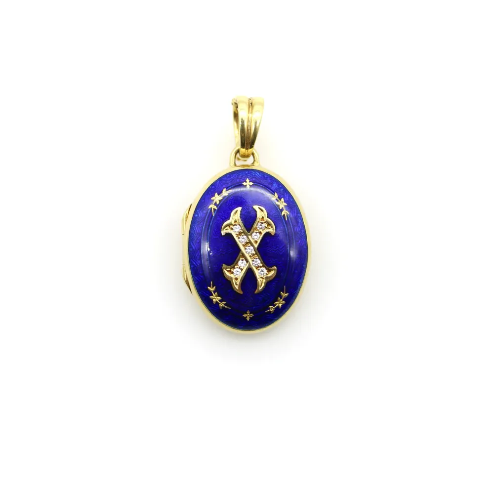 Fabergé - Медальон висулка от 18-каратово злато, диаманти и гилоширан емайл