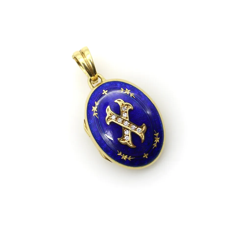 Fabergé - Медальон висулка от 18-каратово злато, диаманти и гилоширан емайл