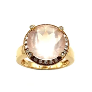 ПОАРЕ. Колекция "Filles Antik", пръстен от розово злато 18K, розов кварц и диаманти