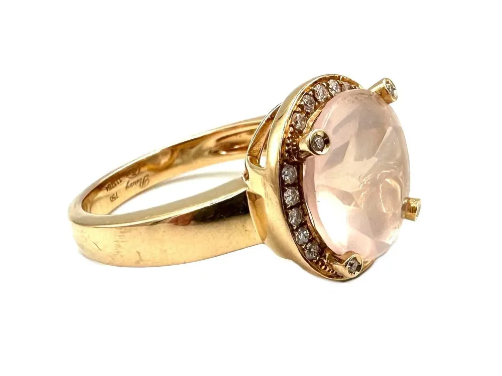 ПОАРЕ. Колекция "Filles Antik", пръстен от розово злато 18K, розов кварц и диаманти