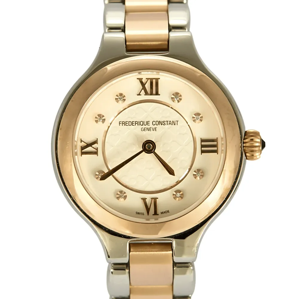 Frédérique Constant - Стоманена каишка за часовник с розовозлатно покритие, с кръгъл корпус и кварцов механизъм