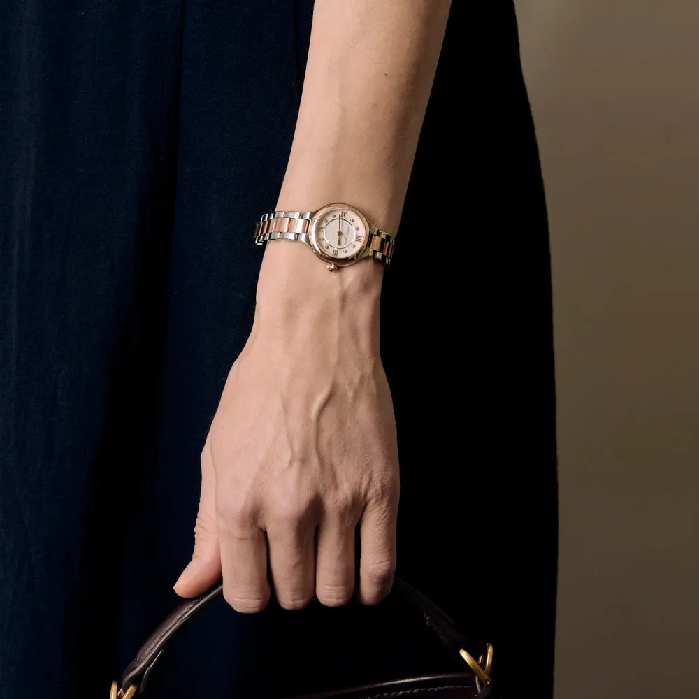 Frédérique Constant - Стоманена каишка за часовник с розовозлатно покритие, с кръгъл корпус и кварцов механизъм