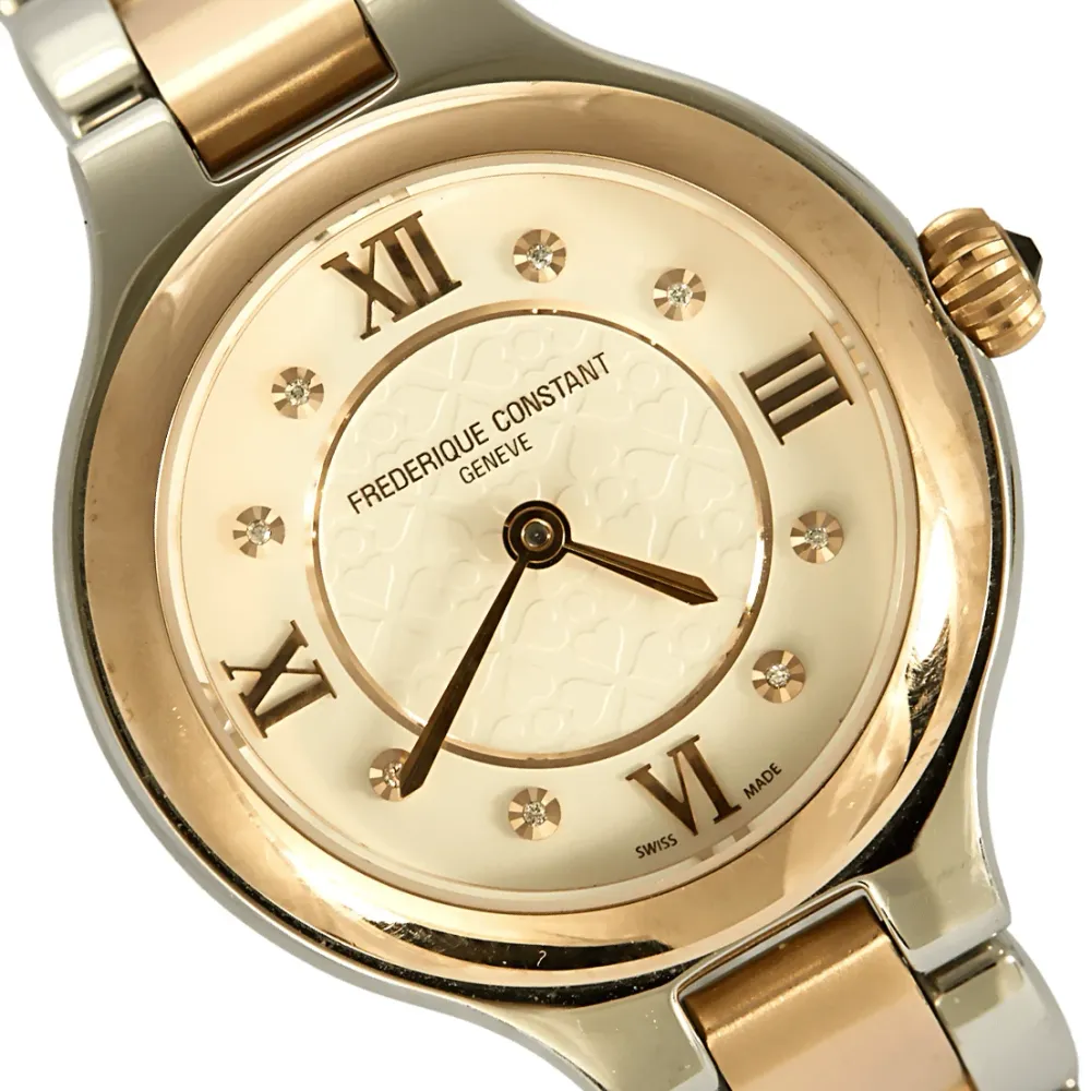 Frédérique Constant - Стоманена каишка за часовник с розовозлатно покритие, с кръгъл корпус и кварцов механизъм