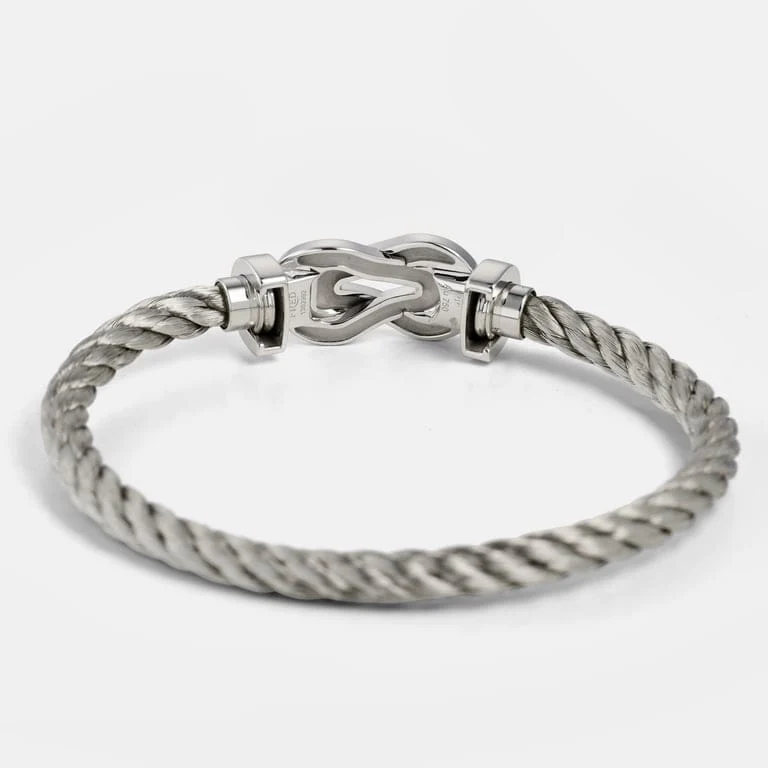 FRED Безкраен късмет - Голяма гривна от бяло злато 18k и стомана