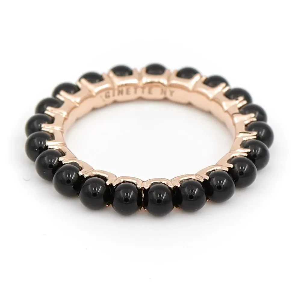 Ginette NY Пръстен Сватбена халка Maria от розово злато с оникс