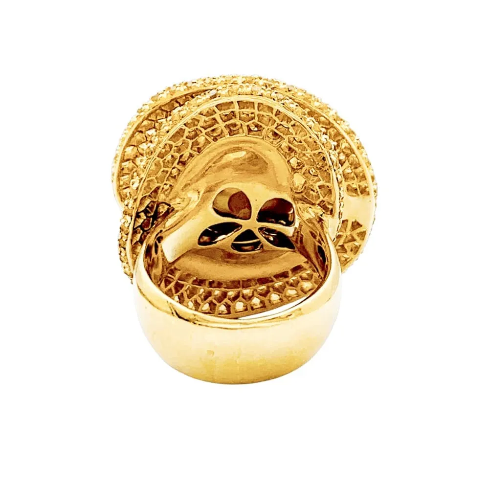 Пръстен с перла gold, бели диаманти, цветни сапфири, жълто злато.