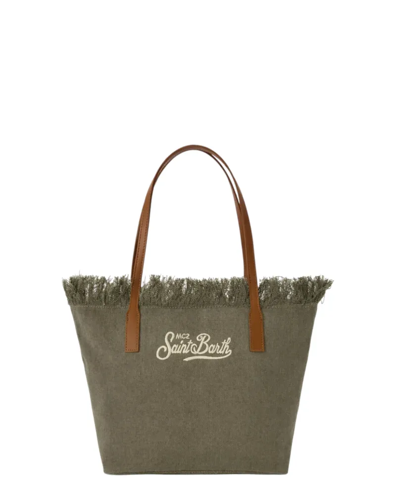 Green Canvas Medium City Bag Fringes
