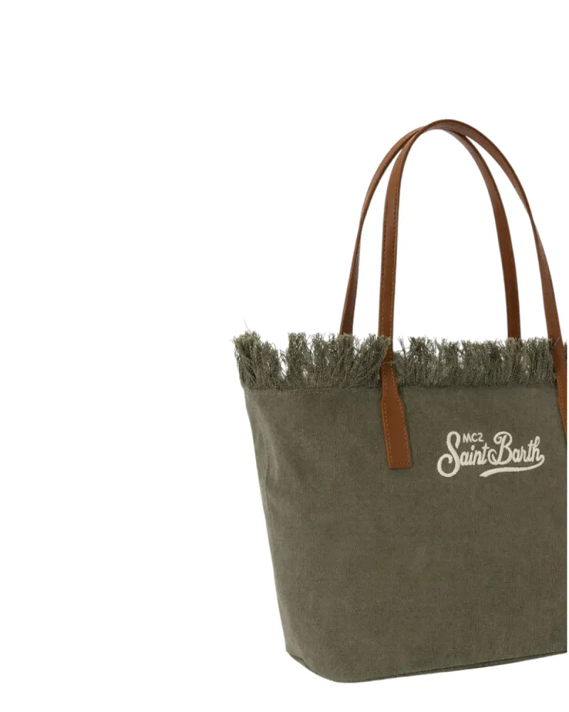 Green Canvas Medium City Bag Fringes