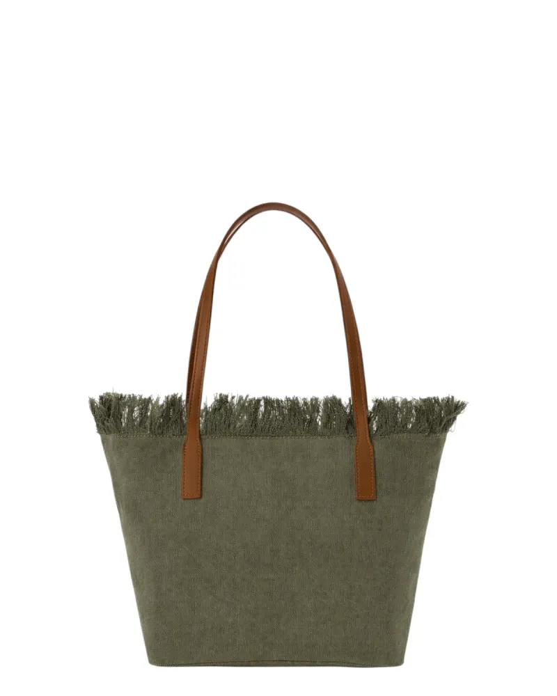 Green Canvas Medium City Bag Fringes