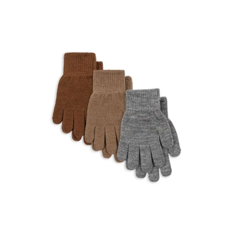 Konges Sløjd Filla Vanter - 3-pak - Grey Melange/Beige/Brown