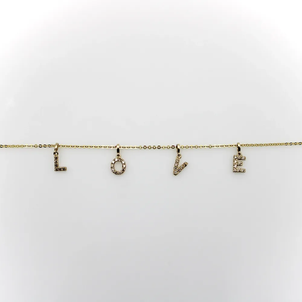 LOVE колие - 14k златно колие с микро павирани диаманти