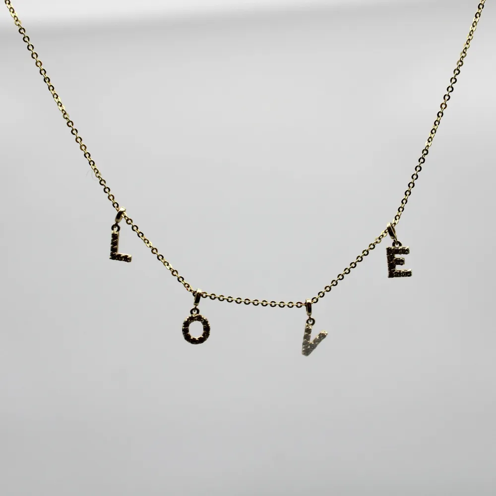 LOVE колие - 14k златно колие с микро павирани диаманти