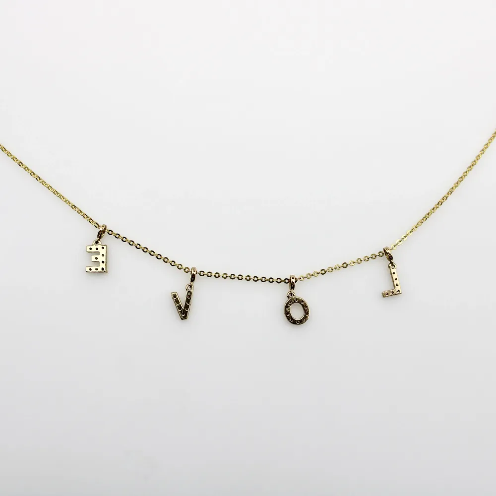 LOVE колие - 14k златно колие с микро павирани диаманти