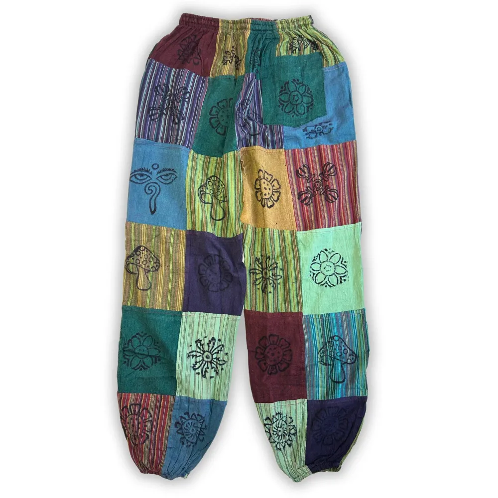 Панталони с блоков печат гъби, зелени L/XL