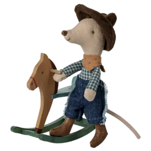 Maileg Cowboy mouse on rocking horse, Little brother