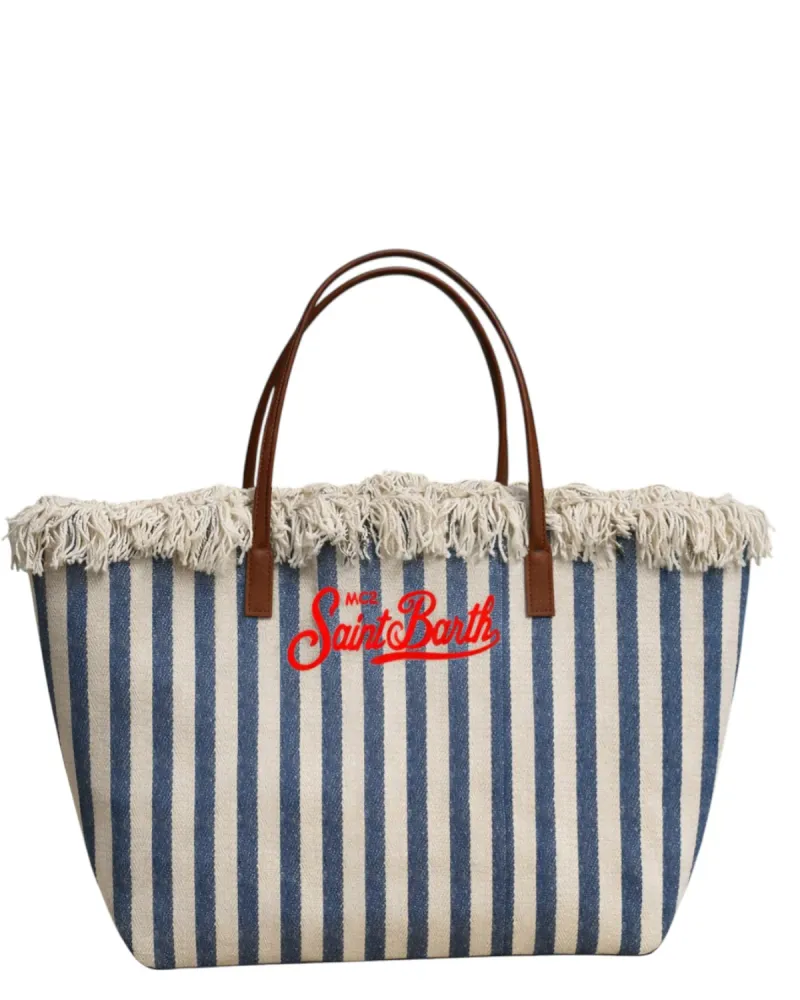 MC2 Saint Barth City Shopper Bag Blue Striped Canvas