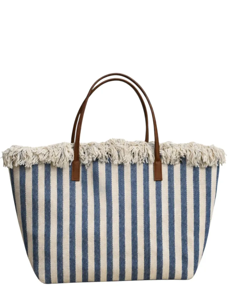 MC2 Saint Barth City Shopper Bag Blue Striped Canvas