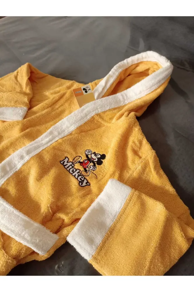 Детски халат за баня «Mickey M.Happy Yellow» - памук, възраст 5-6г.