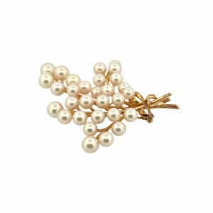 Брошка Mikimoto от жълто злато и перли
