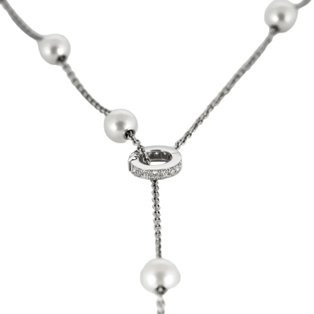 MIKIMOTO - Нежно колие от бяло злато, култивирани перли Akoya и диаманти