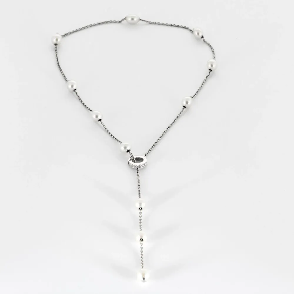 MIKIMOTO - Нежно колие от бяло злато, култивирани перли Akoya и диаманти