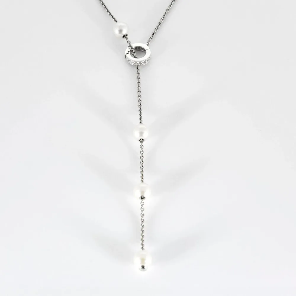 MIKIMOTO - Нежно колие от бяло злато, култивирани перли Akoya и диаманти