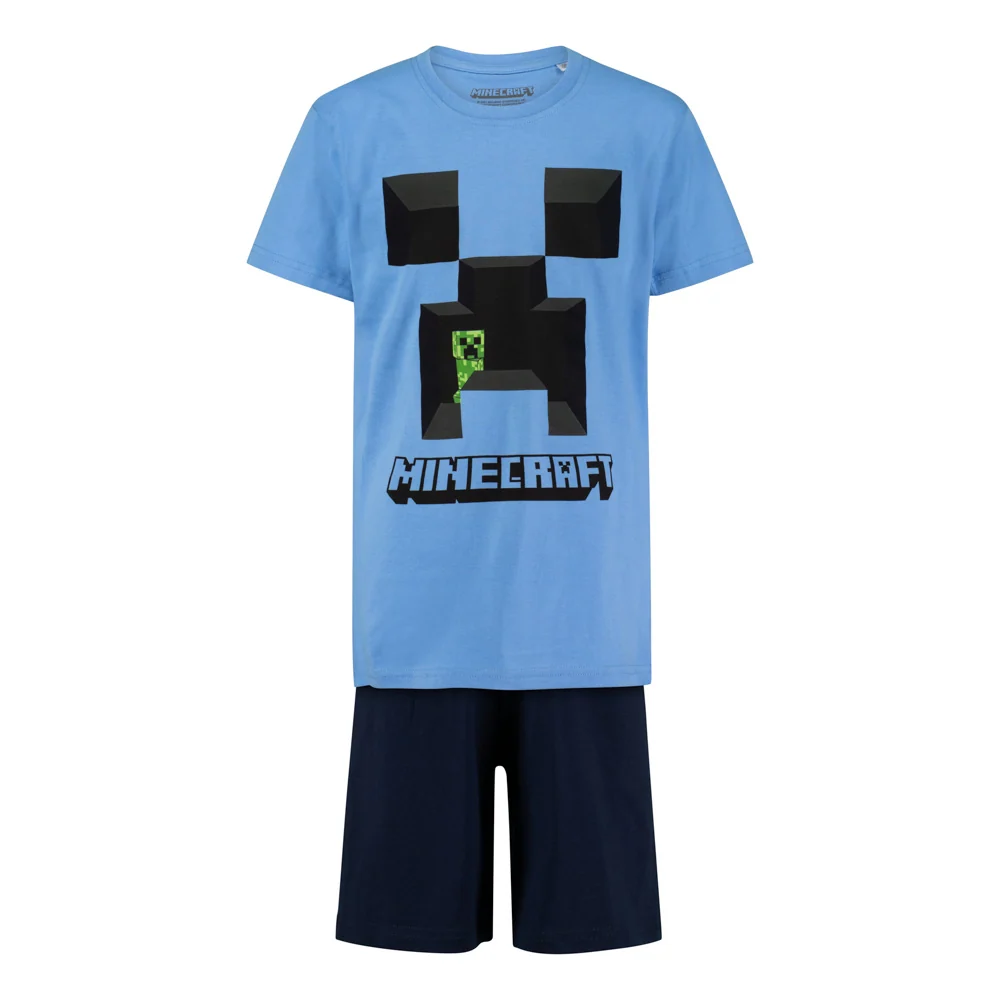 Пижама Minecraft Creeper Blue с къс ръкав и панталон, размер 140