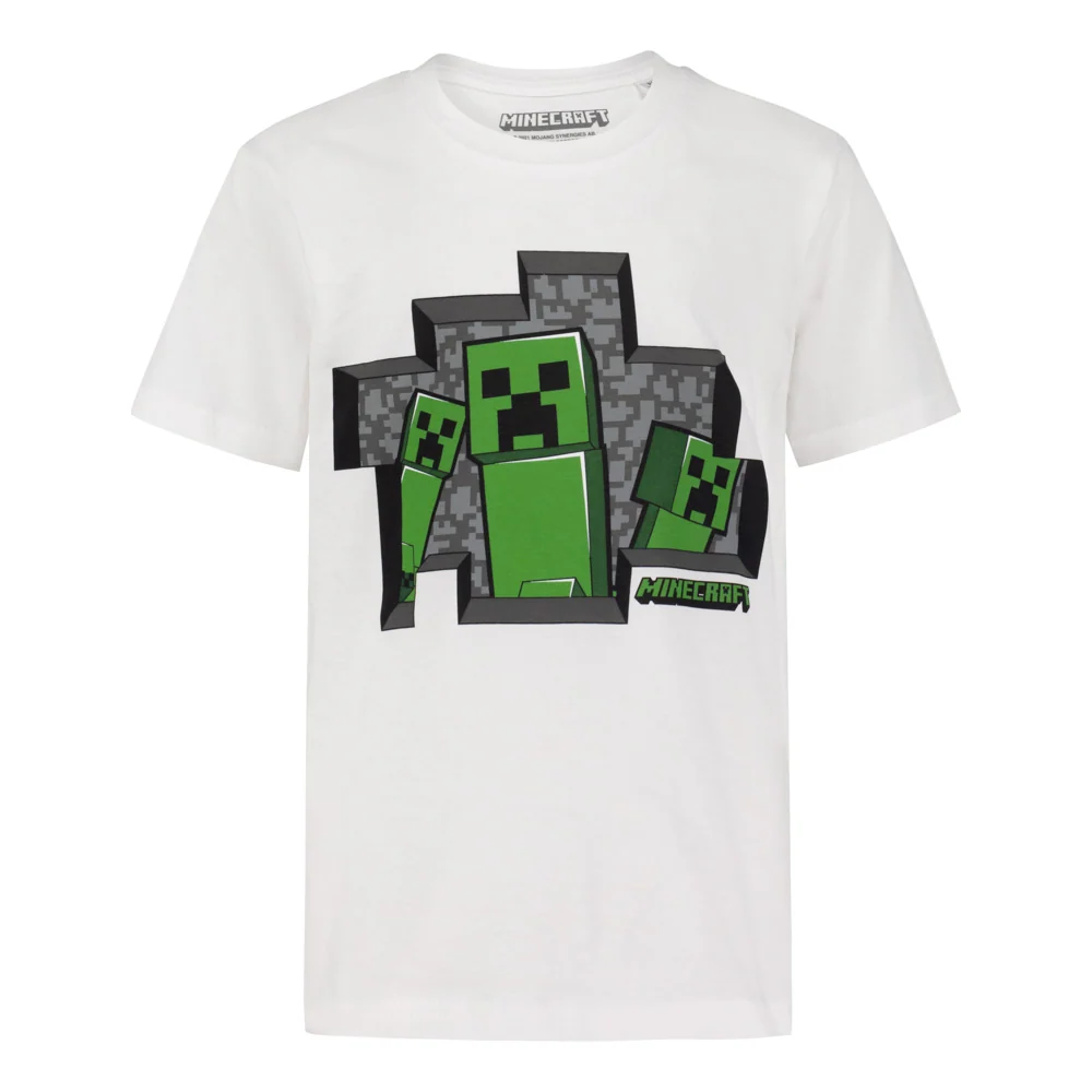 Пижама Minecraft 3 Creepers White с къс ръкав и панталон, размер 152