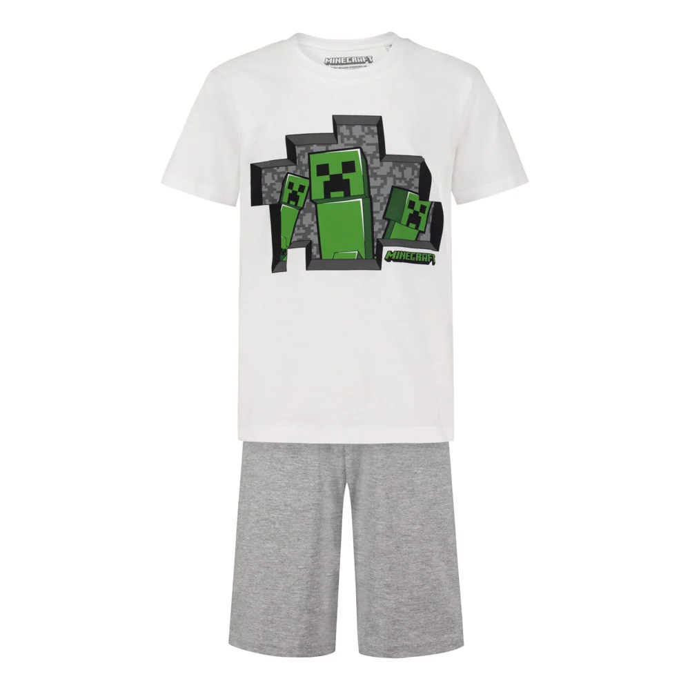 Пижама Minecraft 3 Creepers White с къс ръкав и панталон, размер 152