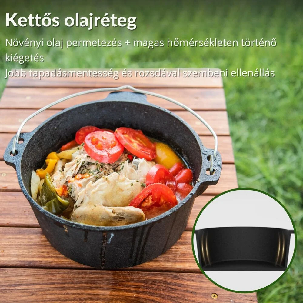 Naturehike Чугунен комплект за готвене на открито – 4,5 L Къмпинг съд за готвене, Предварително обработен, С двуфункционал...