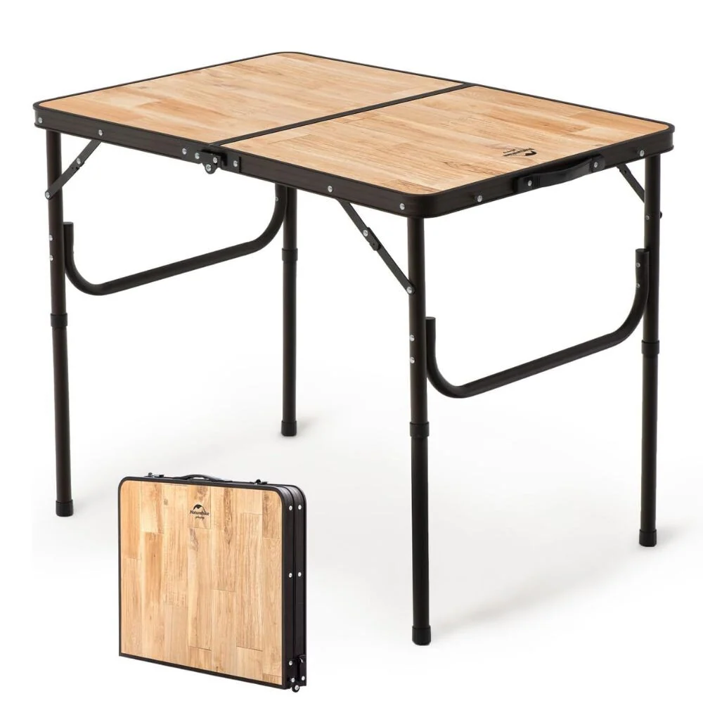 Naturehike сгъваема къмпинг маса – с MDF плот и чанта за носене, 90 × 60 см, светъл натурален дървесен ефект