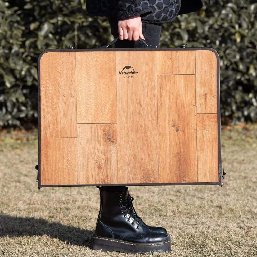 Naturehike сгъваема къмпинг маса – с MDF плот и чанта за носене, 90 × 60 см, светъл натурален дървесен ефект