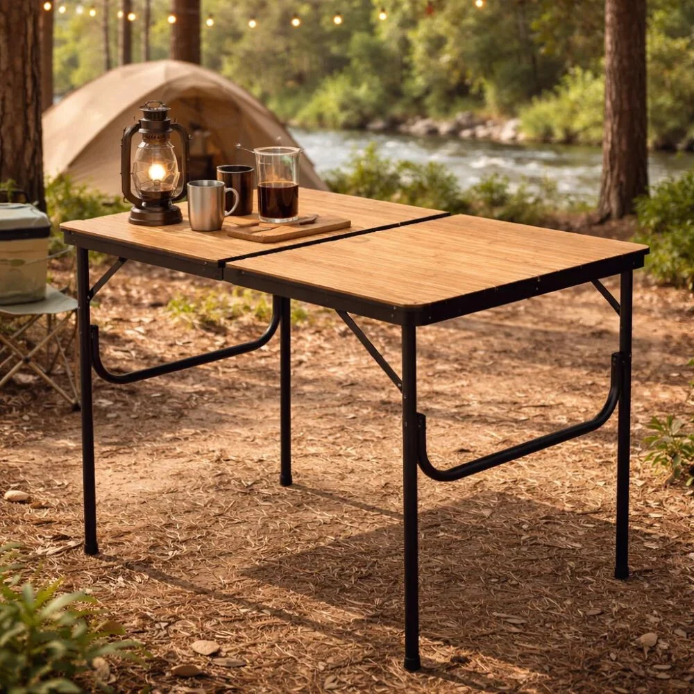 Naturehike сгъваема къмпинг маса – с MDF плот и чанта за носене, 90 × 60 см, светъл натурален дървесен ефект