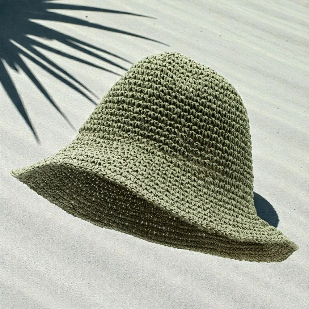 Широка сламена шапка Nomad Sari – Мъхесто зелено