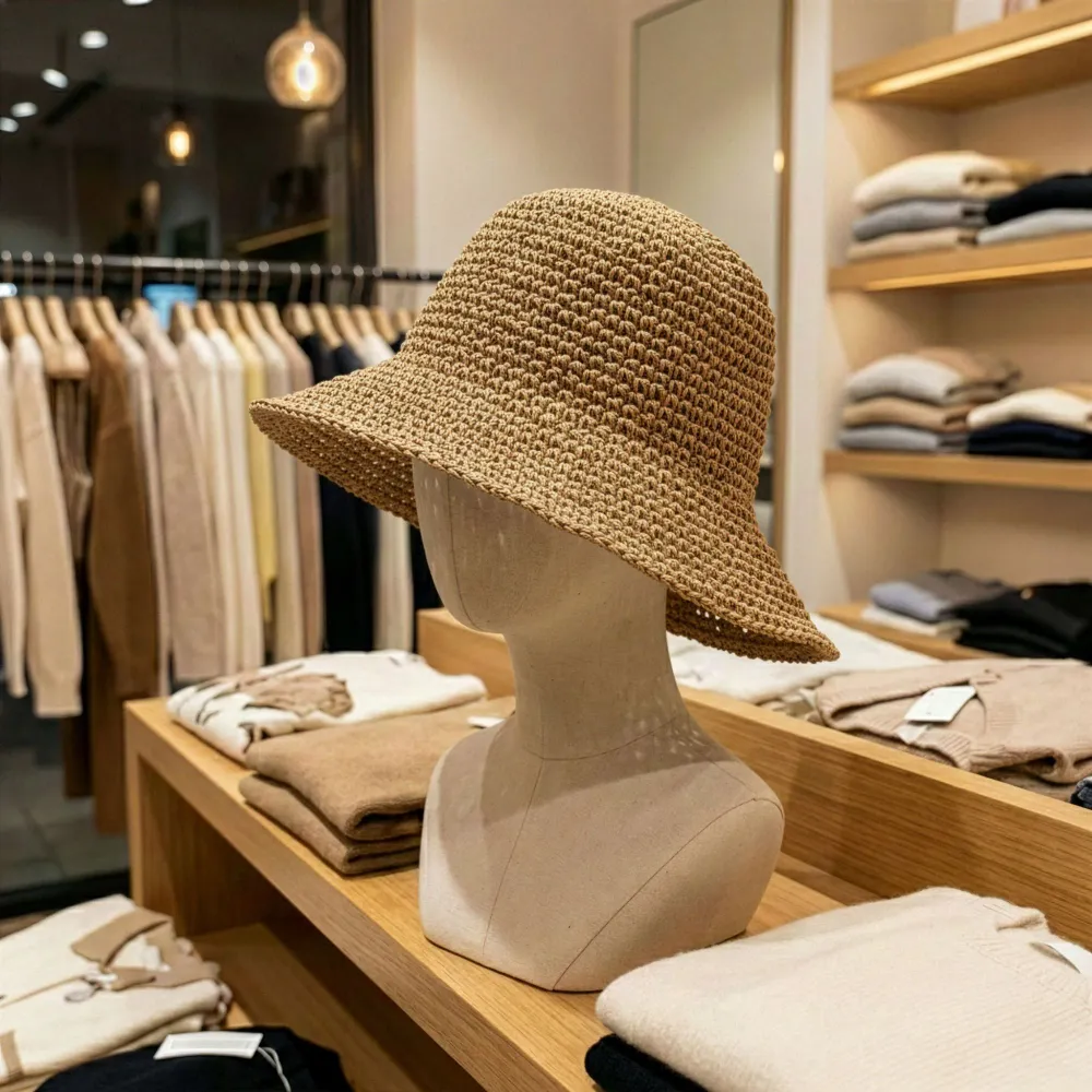 Шапка с широка периферия Nomad Sari от слама – Натурален кафеен цвят