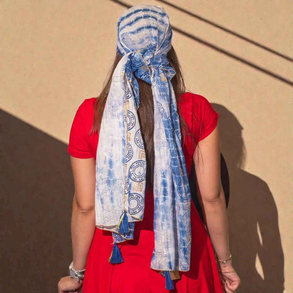 Шал Nomad Sari Summer Marbella с принт – син с златисто (180x50cm)