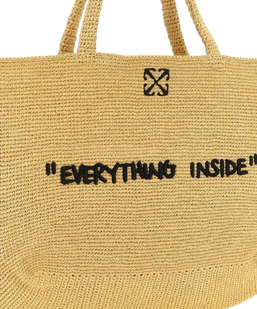 Off-White Jitney Beach Bag Woven Raffia Embossed Phrase