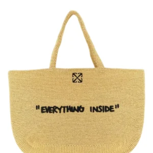 Off-White Jitney Beach Bag Woven Raffia Embossed Phrase