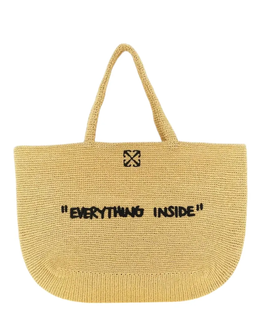 Off-White Jitney Beach Bag Woven Raffia Embossed Phrase