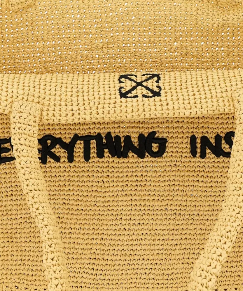 Off-White Jitney Beach Bag Woven Raffia Embossed Phrase