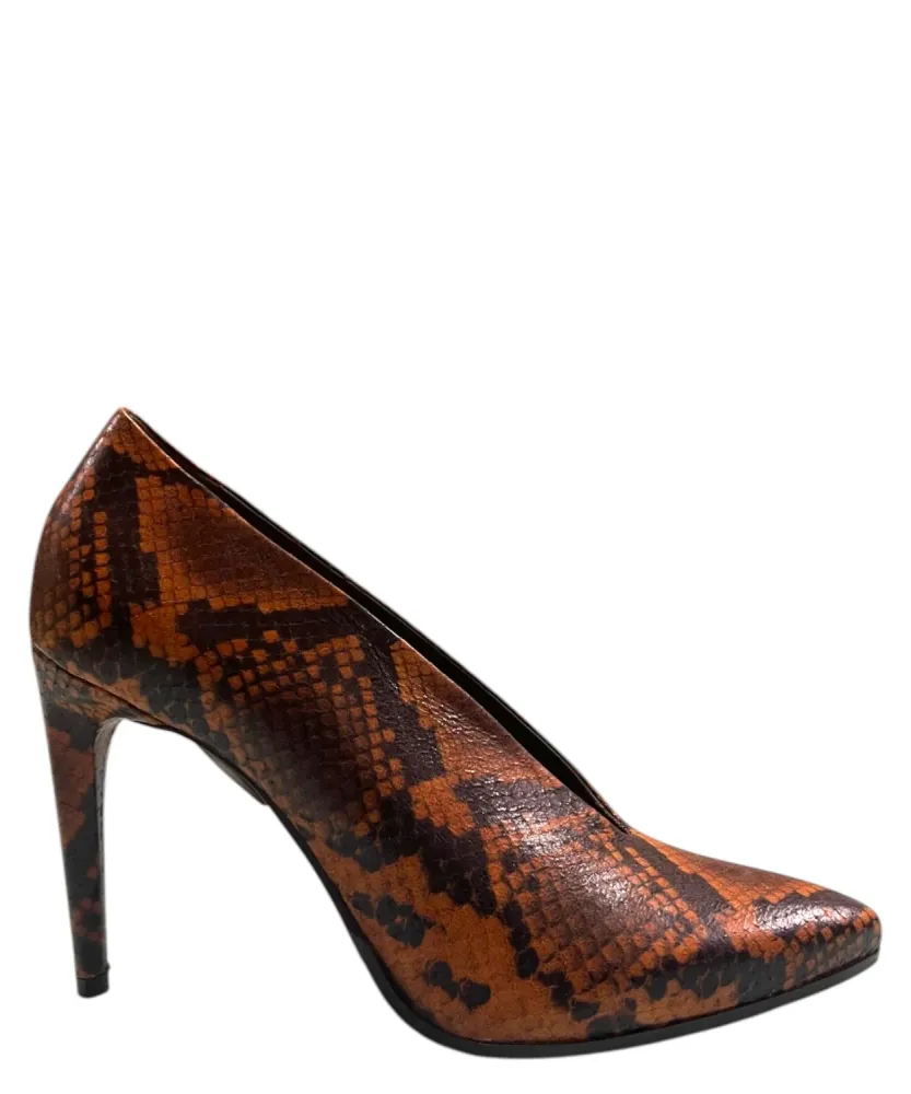 Papaya Diamond Python Print Leather Pumps
