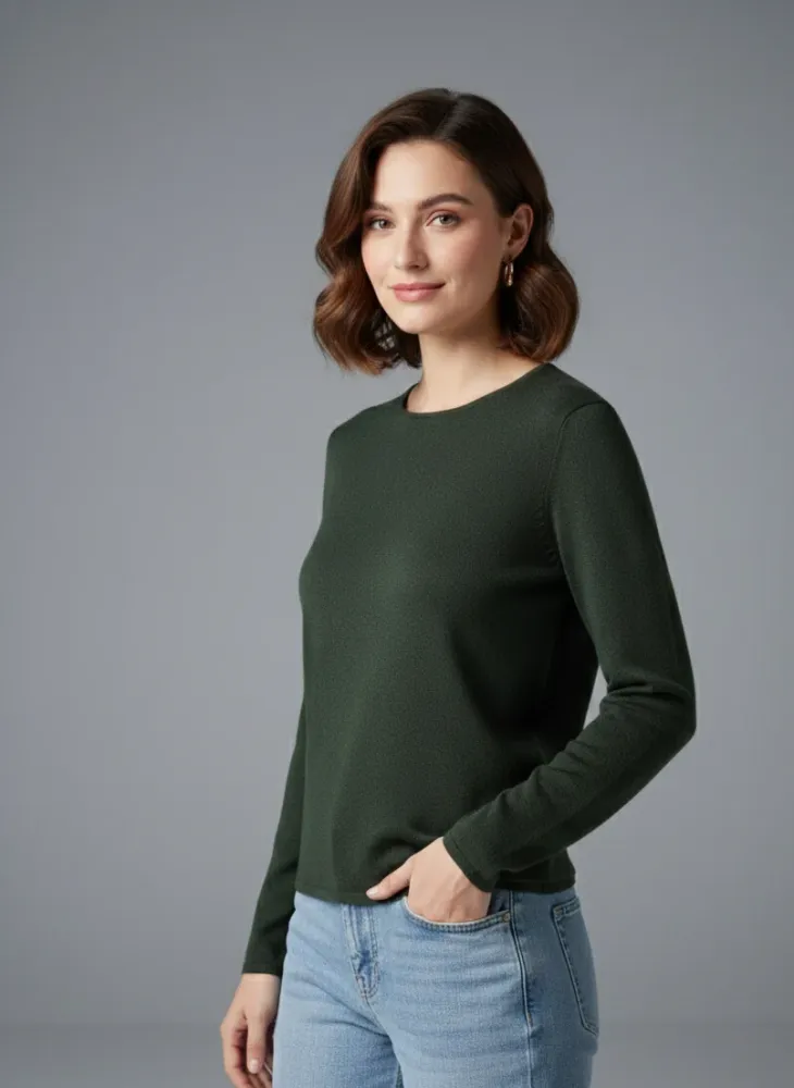 Дамски зимен пуловер от кашмир Perfect Cashmere, тъмно зелен