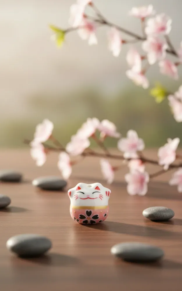 Perle Chat chanceux blanc et rose