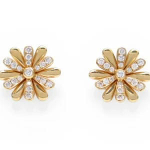 Poiray Flower PM - Обици от жълто злато 18 карата и диаманти 0,27 ct