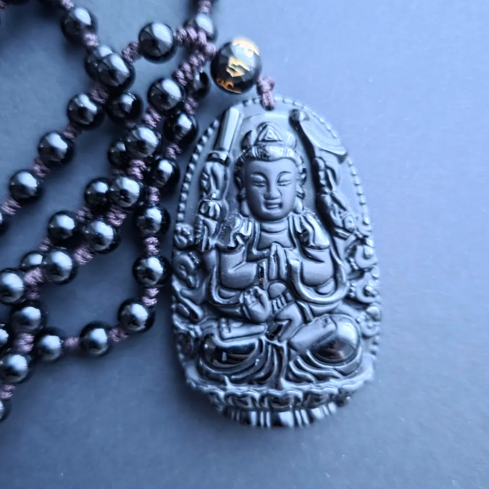 Колие амулет обсидиан черен | Praying Buddha